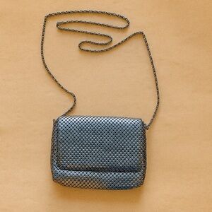 Vintage 1990s Silver Shiny Chain Strap Crossbody Mini Hand Bag Y2K Retro